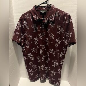 Express Men's Dark Maroon Floral Shirt Mens Large. Stretch. Like new